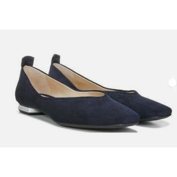 Franco Sarto Shoes - Franco Sarto Navy Blue Suede Square Toe Flats Metallic Heel Detail Women's 11M
